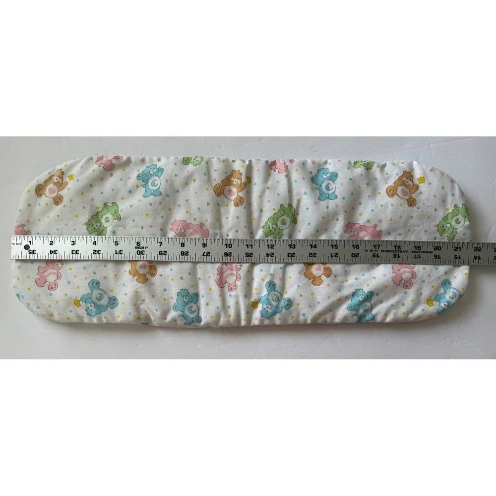 Vintage Care Bears Crib Pillow White Pastel Heart Print 80s Retro Nursery Decor